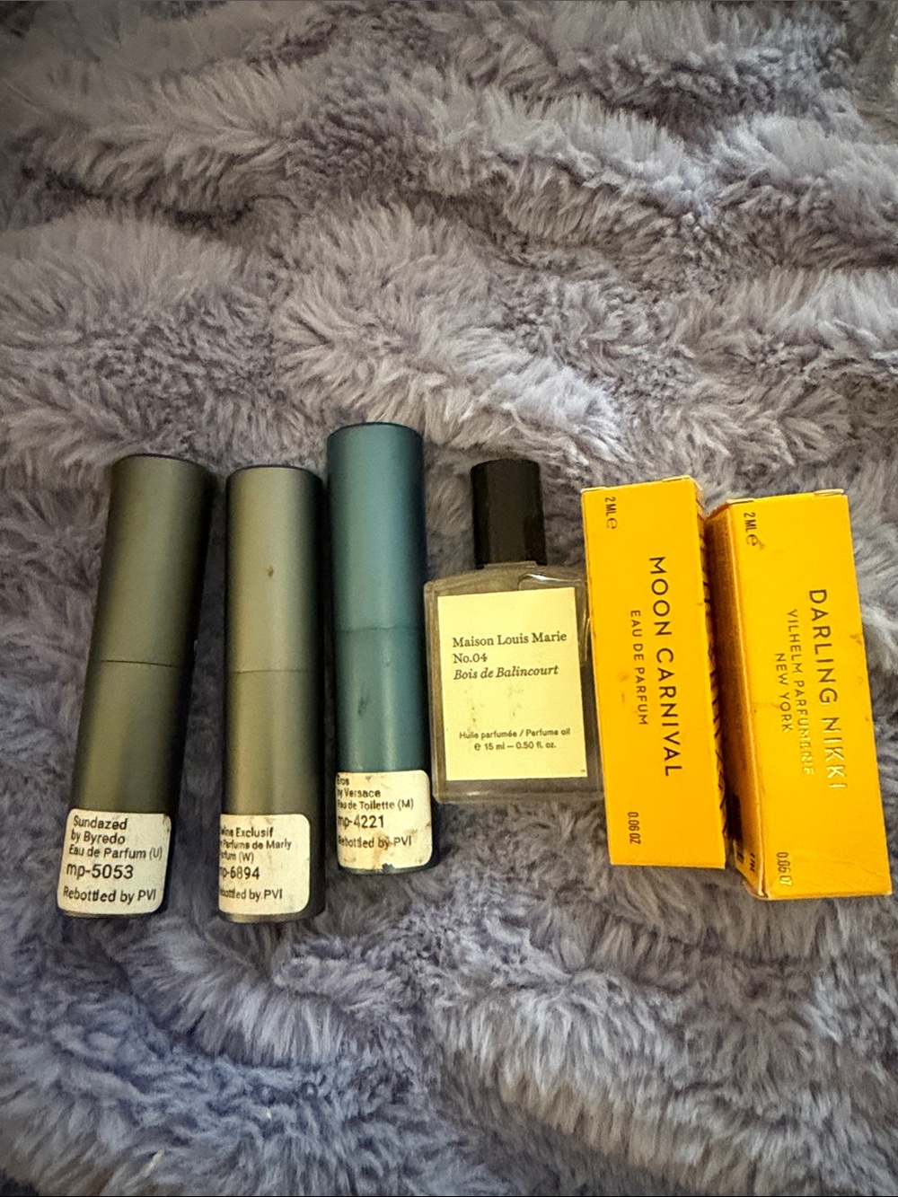 Byredo Travel Atomizers in Matte Gray with Yellow Labels